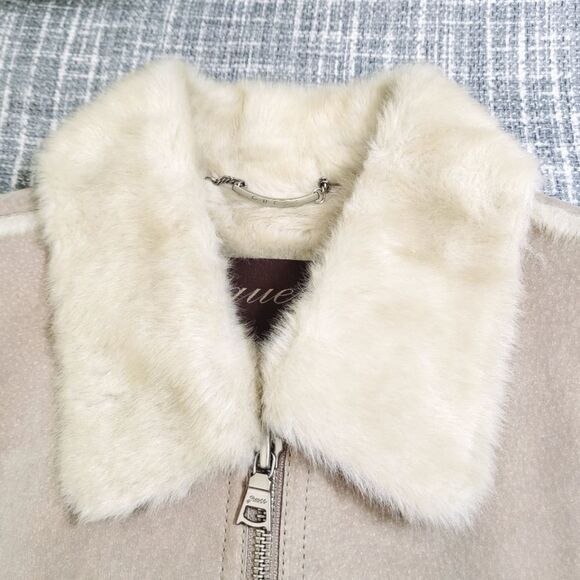 Y2K Guess Suede Leather Soft Faux Fur Lined Coat Light Tan Women's M - Picture 12 of 12